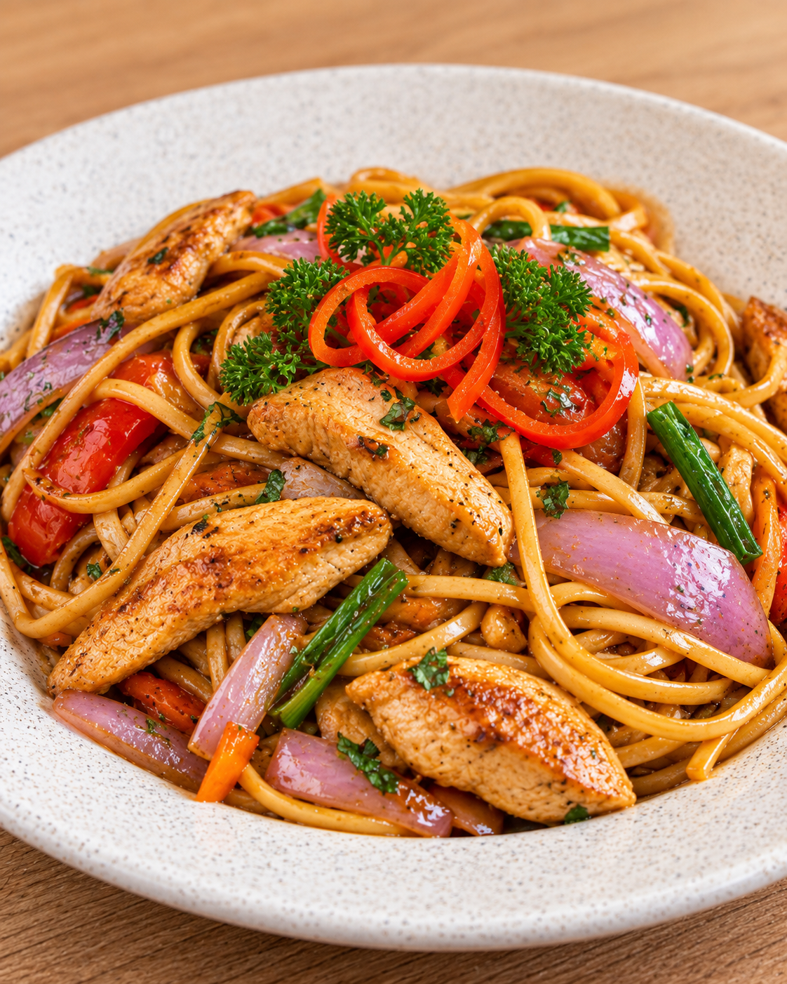 Tallarín saltado de pollo