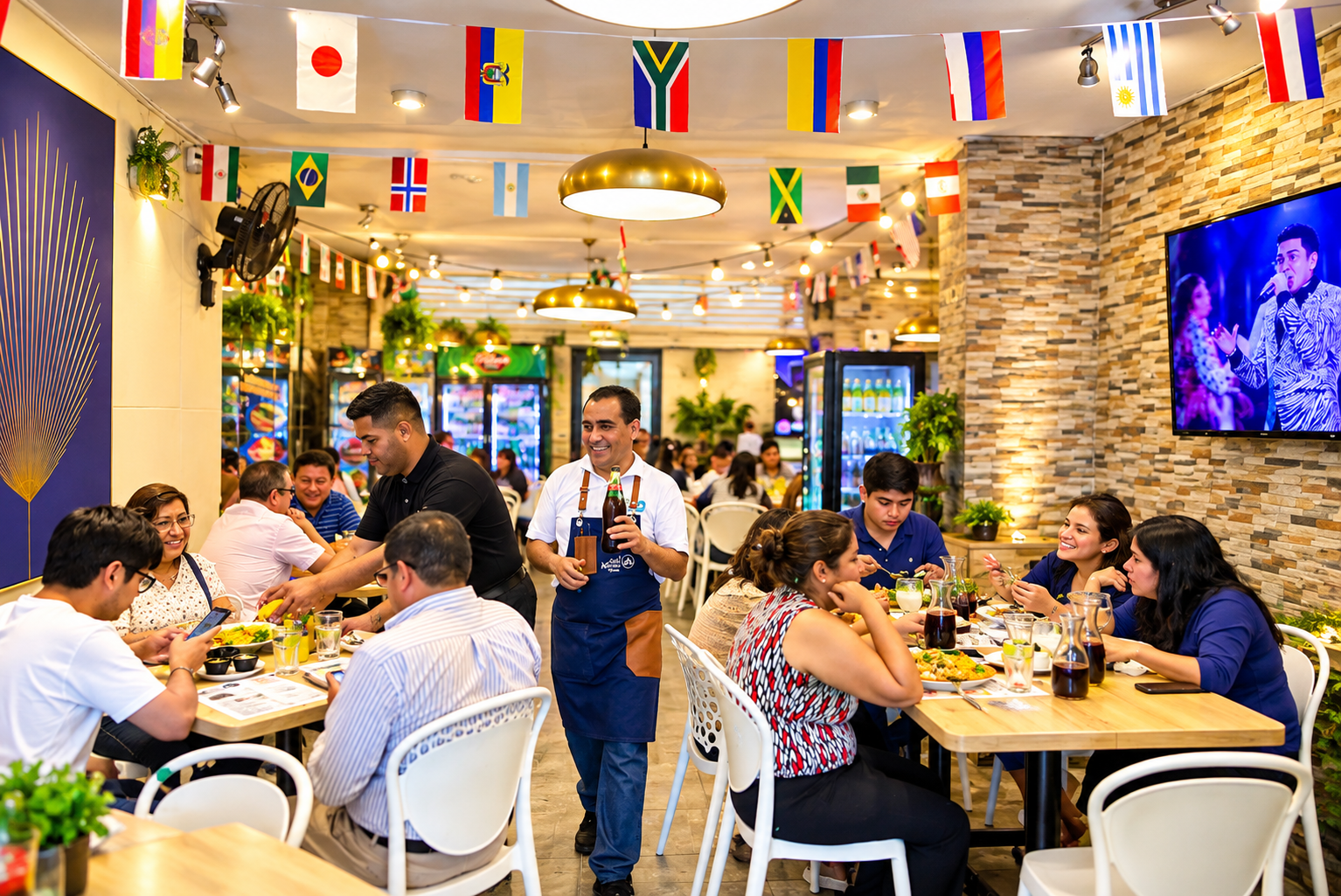 Salón de La Choza Náutica Breña lleno de comensales disfrutando de comida marina
